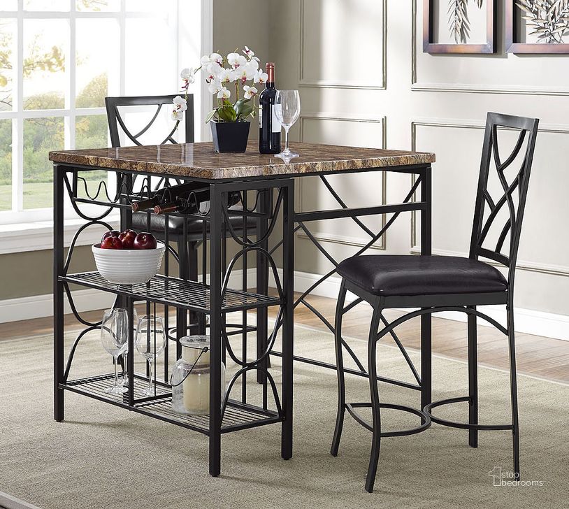The appearance of Ayden 3-Piece Counter Height Dining Set designed by Bernards in the transitional interior design. This black piece of furniture  was selected by 1StopBedrooms from Ayden Collection to add a touch of cosiness and style into your home. Sku: 4402. Material: Metal. Product Type: Dining Room Set. Image1