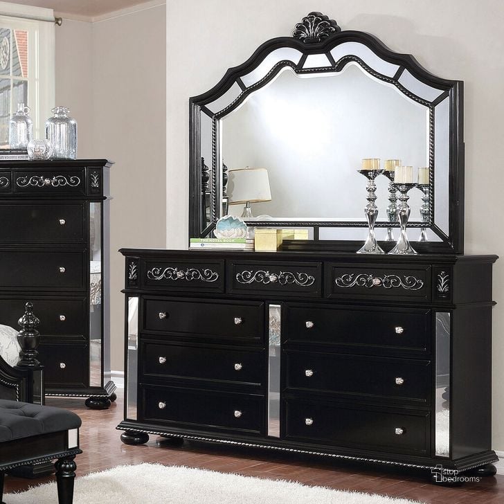 The appearance of Azha Dresser In Black designed by Furniture of America in the glam interior design. This black piece of furniture  was selected by 1StopBedrooms from Azha Collection to add a touch of cosiness and style into your home. Sku: CM7194BK-D. Material: Wood. Product Type: Dresser. Image1