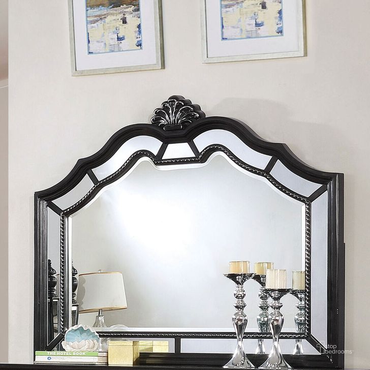The appearance of Azha Mirror In Black designed by Furniture of America in the glam interior design. This black piece of furniture  was selected by 1StopBedrooms from Azha Collection to add a touch of cosiness and style into your home. Sku: CM7194BK-M. Material: Wood. Product Type: Mirror. Image1