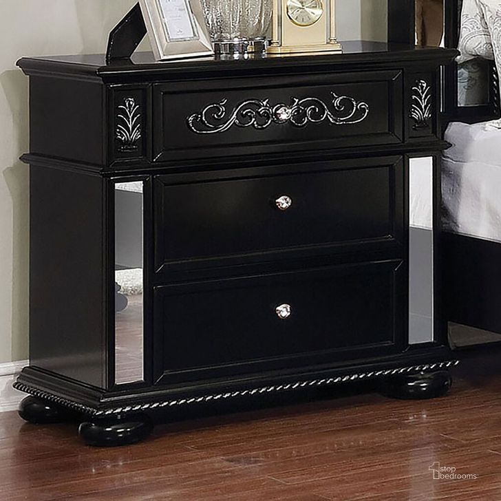 The appearance of Azha Night Stand In Black designed by Furniture of America in the glam interior design. This black piece of furniture  was selected by 1StopBedrooms from Azha Collection to add a touch of cosiness and style into your home. Sku: CM7194BK-N. Material: Wood. Product Type: Nightstand. Image1