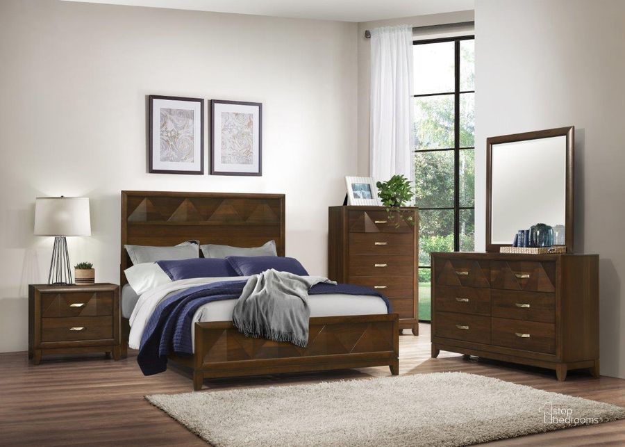 The appearance of Aziel Walnut Panel Bedroom Set designed by Homelegance in the transitional interior design. This brown piece of furniture  was selected by 1StopBedrooms from Aziel Collection to add a touch of cosiness and style into your home. Sku: 1535-1;1535-2;1535-3;1535-4. Bed Type: Panel Bed. Material: Wood. Product Type: Panel Bed. Bed Size: Queen. Image1
