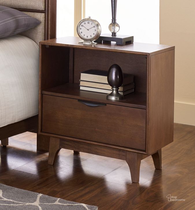 The appearance of Mid-Mod Cinnamon Nightstand designed by Progressive Furniture in the transitional interior design. This brown piece of furniture  was selected by 1StopBedrooms from Mid-Mod Collection to add a touch of cosiness and style into your home. Sku: B106-43. Material: Wood. Product Type: Nightstand. Image1