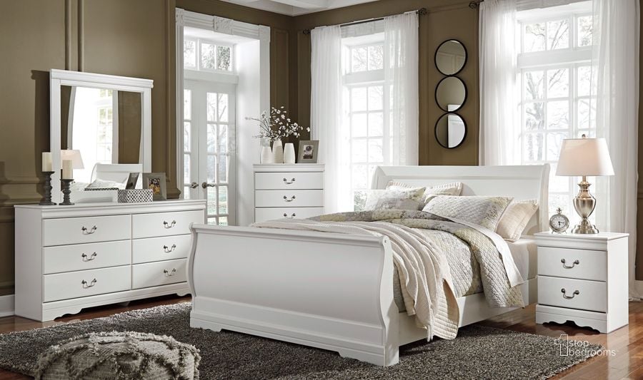 The appearance of Anarasia White Youth Sleigh Bedroom Set designed by Signature Design by Ashley in the modern / contemporary interior design. This white piece of furniture  was selected by 1StopBedrooms from Anarasia Collection to add a touch of cosiness and style into your home. Sku: B129-63;B129-62;B129-82;B129-92. Bed Type: Sleigh Bed. Material: Wood. Product Type: Sleigh Bed. Bed Size: Twin. Image1