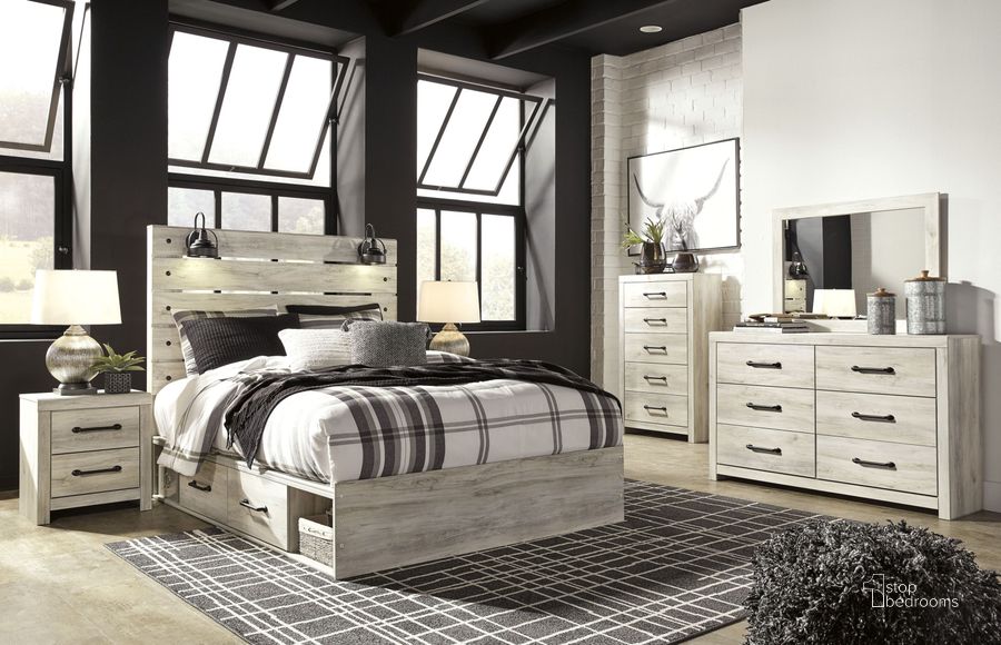 The appearance of Cambeck Whitewash Panel Bedroom Set with One Side Storage designed by Signature Design by Ashley in the rustic / southwestern interior design. This white wash piece of furniture  was selected by 1StopBedrooms from Cambeck Collection to add a touch of cosiness and style into your home. Sku: B192-160;B192-54;B192-57;B100-13;B192-92. Bed Type: Storage Bed. Material: Wood. Product Type: Storage Bed. Bed Size: Queen. Image1