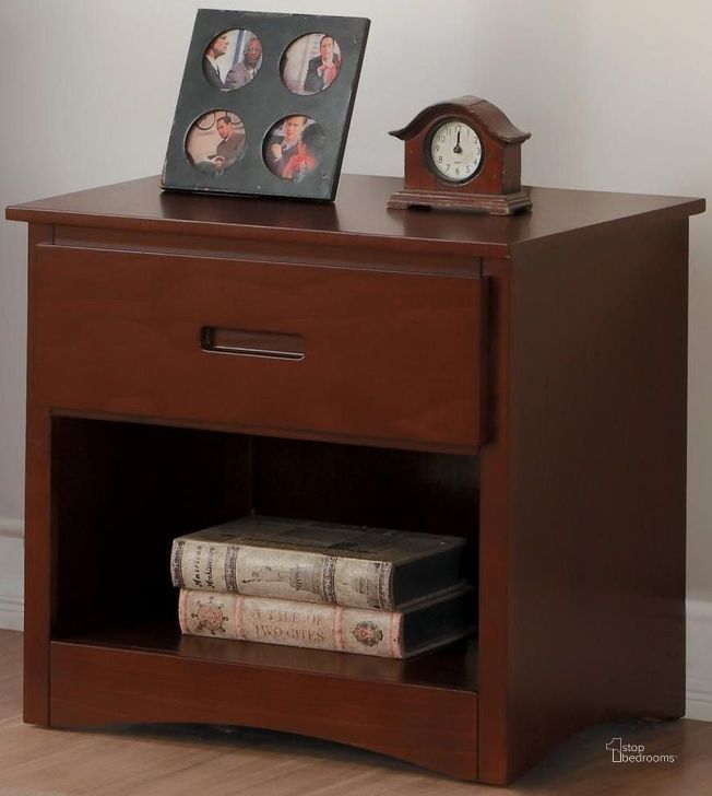 The appearance of Rowe Dark Cherry 2 Drawer Nightstand designed by Homelegance in the transitional interior design. This brown piece of furniture  was selected by 1StopBedrooms from Rowe Collection to add a touch of cosiness and style into your home. Sku: B2013DC-4. Material: Wood. Product Type: Nightstand. Image1