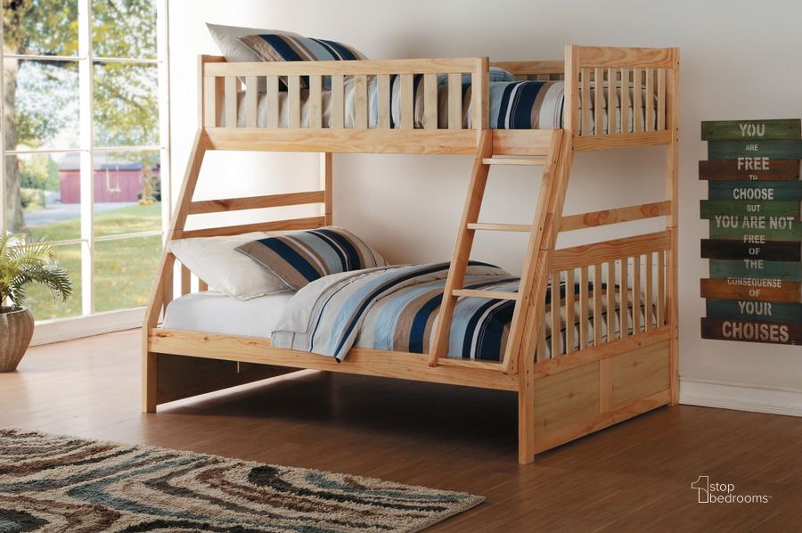 The appearance of Bartly Pine Twin Over Full Bunk Bed designed by Homelegance in the transitional interior design. This brown piece of furniture  was selected by 1StopBedrooms from Bartly Collection to add a touch of cosiness and style into your home. Sku: B2043TF-1;B2043TF-2;B2043TF-SL. Bed Type: Bunk Bed. Material: Wood. Product Type: Bunk Bed. Bed Size: Twin Over Full.