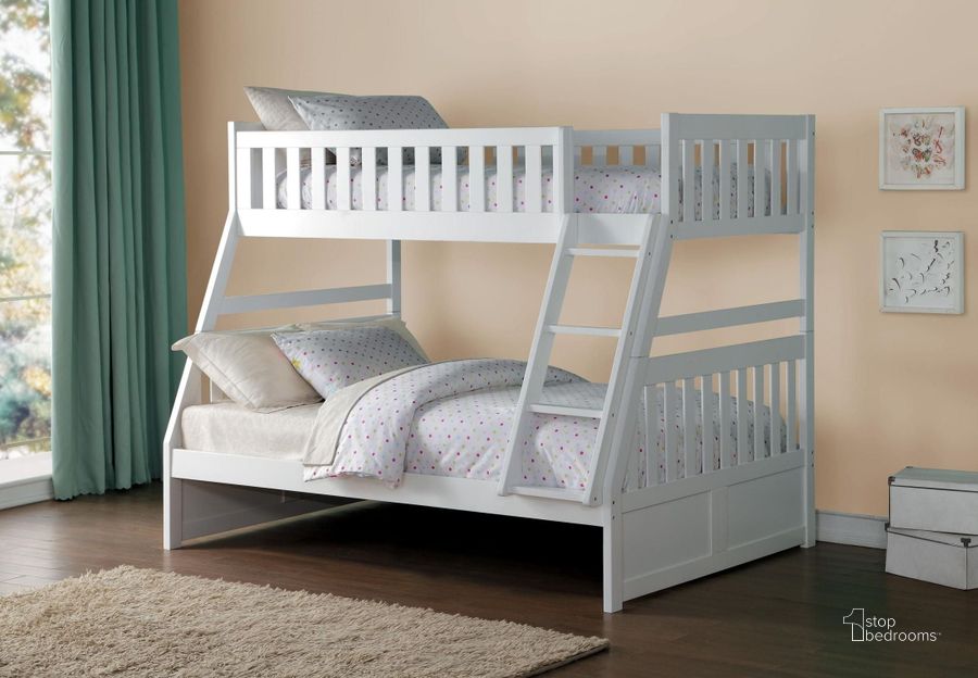 The appearance of Galen White Twin Over Full Bunk Bed designed by Homelegance in the transitional interior design. This white piece of furniture  was selected by 1StopBedrooms from Galen Collection to add a touch of cosiness and style into your home. Sku: B2053TFW-1;B2053TFW-2;B2053TFW-SL. Bed Type: Bunk Bed. Material: Wood. Product Type: Bunk Bed. Bed Size: Twin Over Full.