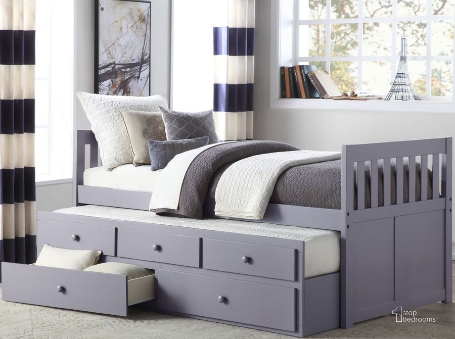The appearance of Orion Grey Twin Trundle Bed designed by Homelegance in the modern / contemporary interior design. This gray piece of furniture  was selected by 1StopBedrooms from Orion Collection to add a touch of cosiness and style into your home. Sku: B2063PR-1;B2063PR-2. Bed Type: Platform Bed. Product Type: Platform Bed. Bed Size: Twin.
