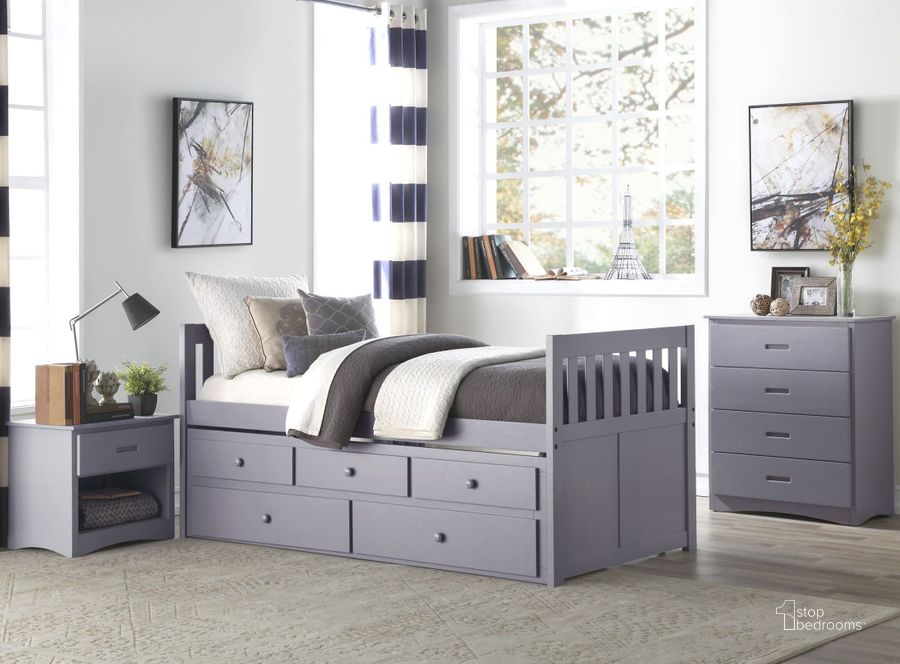 The appearance of Orion Grey Youth Trundle Bedroom Set designed by Homelegance in the modern / contemporary interior design. This gray piece of furniture  was selected by 1StopBedrooms from Orion Collection to add a touch of cosiness and style into your home. Sku: B2063PR-1;B2063PR-2;B2063-4. Bed Type: Platform Bed. Material: Wood. Product Type: Platform Bed. Bed Size: Twin.
