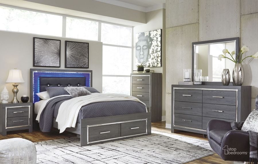 The appearance of Lodanna Gray Upholstered Panel Storage Bedroom Set designed by Signature Design by Ashley in the modern / contemporary interior design. This gray piece of furniture  was selected by 1StopBedrooms from Lodanna Collection to add a touch of cosiness and style into your home. Sku: B214-54S;B214-57;B214-96;B214-92. Bed Type: Storage Bed. Material: Wood. Product Type: Storage Bed. Bed Size: Queen. Image1
