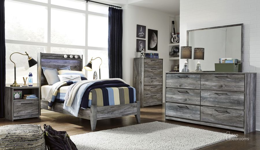 The appearance of Baystorm Blue Youth Panel Bedroom Set designed by Signature Design by Ashley in the transitional interior design. This gray piece of furniture  was selected by 1StopBedrooms from Baystorm Collection to add a touch of cosiness and style into your home. Sku: B221-52;B221-53;B221-91. Bed Type: Panel Bed. Material: Wood. Product Type: Panel Bed. Bed Size: Twin. Image1