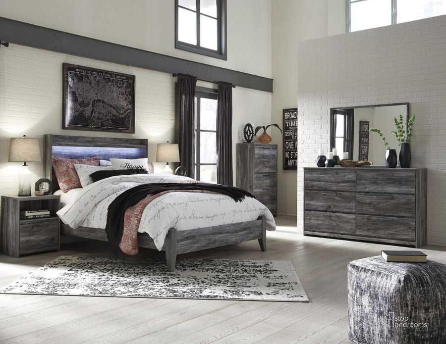The appearance of Baystorm Gray Panel Bedroom Set designed by Signature Design by Ashley in the transitional interior design. This gray piece of furniture  was selected by 1StopBedrooms from Baystorm Collection to add a touch of cosiness and style into your home. Sku: B221-57;B221-54;B221-91. Bed Type: Panel Bed. Material: Wood. Product Type: Panel Bed. Bed Size: Queen. Image1