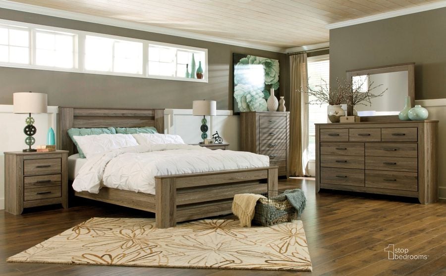 The appearance of Zelen Poster Bedroom Set designed by Signature Design by Ashley in the transitional interior design. This warm gray piece of furniture  was selected by 1StopBedrooms from Zelen Collection to add a touch of cosiness and style into your home. Sku: B248-67;B248-64;B248-98;B248-92. Bed Type: Panel Bed. Material: Wood. Product Type: Panel Bed. Bed Size: Queen. Image1