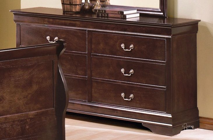 The appearance of Crown Mark Furniture Louis Philip Dresser in Dark Cherry designed by Crown Mark in the modern / contemporary interior design. This dark cherry piece of furniture  was selected by 1StopBedrooms from Louis Philip Collection to add a touch of cosiness and style into your home. Sku: B3850-1. Material: Wood. Product Type: Dresser. Image1