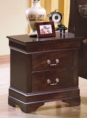 The appearance of Crown Mark Furniture Louis Philip Nightstand in Dark Cherry designed by Crown Mark in the modern / contemporary interior design. This dark cherry piece of furniture  was selected by 1StopBedrooms from Louis Philip Collection to add a touch of cosiness and style into your home. Sku: B3850-2. Material: Wood. Product Type: Nightstand. Image1