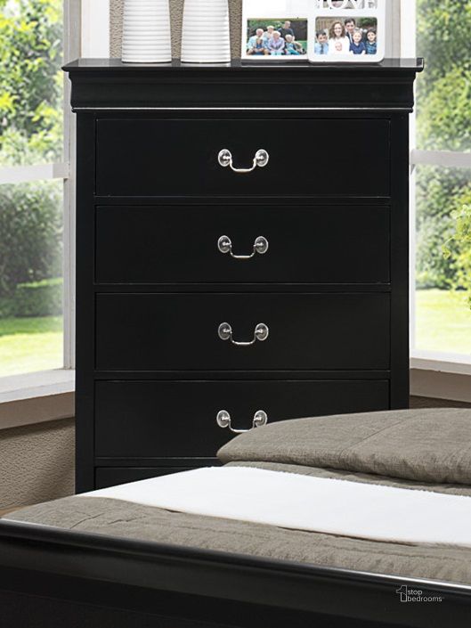 The appearance of Crown Mark Furniture Louis Philip Drawer Chest in Black designed by Crown Mark in the modern / contemporary interior design. This black piece of furniture  was selected by 1StopBedrooms from Louis Philip Collection to add a touch of cosiness and style into your home. Sku: B3950-4. Material: Wood. Product Type: Chest. Image1