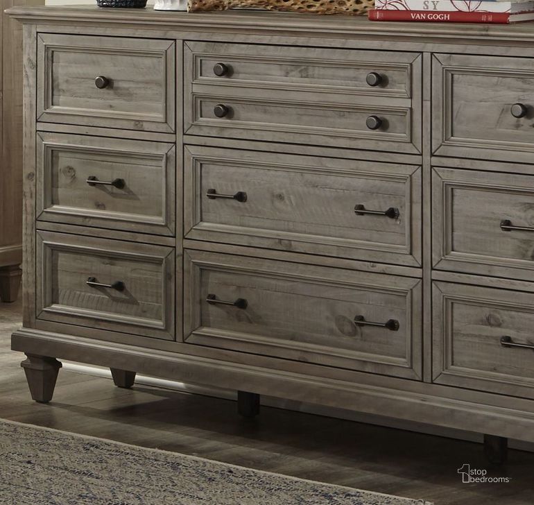 The appearance of Lancaster Dove Tail Grey 9 Drawer Dresser designed by Magnussen in the transitional interior design. This gray piece of furniture  was selected by 1StopBedrooms from Lancaster Collection to add a touch of cosiness and style into your home. Sku: B4352-20. Material: Wood. Product Type: Dresser. Image1