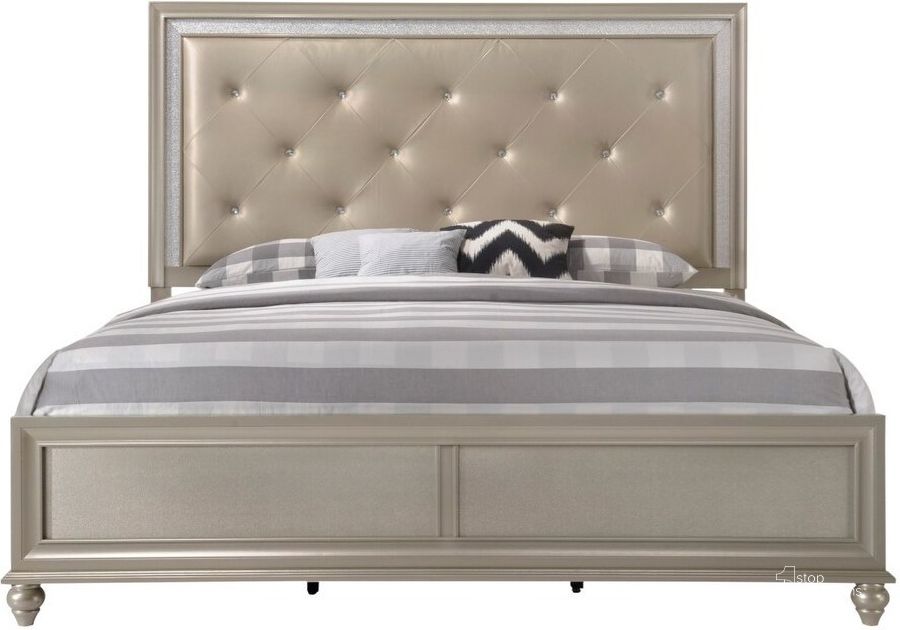 The appearance of Crown Mark Furniture Lila Queen Panel Bed in Champagne Faux designed by Crown Mark in the transitional interior design. This champagne piece of furniture  was selected by 1StopBedrooms from Lila Collection to add a touch of cosiness and style into your home. Sku: B4390-Q-HBFB;B4390-KQ-RAIL. Bed Type: Panel Bed. Material: Wood. Product Type: Panel Bed. Bed Size: Queen. Image1