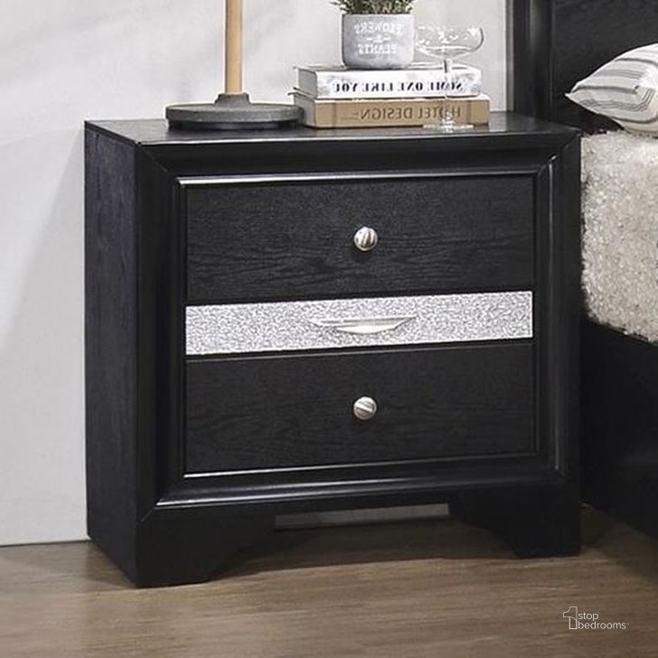 The appearance of Crown Mark Regata Nightstand in Black designed by Crown Mark in the modern / contemporary interior design. This black piece of furniture  was selected by 1StopBedrooms from Regata Collection to add a touch of cosiness and style into your home. Sku: B4670-2. Material: Wood. Product Type: Nightstand. Image1