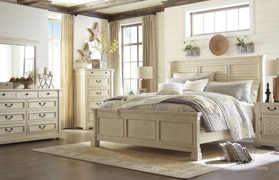 The appearance of Bolanburg White Louvered Panel Bedroom Set designed by Signature Design by Ashley in the transitional interior design. This antique white piece of furniture  was selected by 1StopBedrooms from Bolanburg Collection to add a touch of cosiness and style into your home. Sku: B647-54;B647-77;B647-96;B647-191. Bed Type: Panel Bed. Material: Wood. Product Type: Panel Bed. Bed Size: Queen. Image1