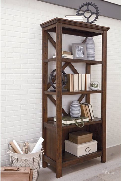 The appearance of Baldridge Rustic Brown Large Bookcase designed by Signature Design by Ashley in the transitional interior design. This rustic brown piece of furniture  was selected by 1StopBedrooms from Baldridge Collection to add a touch of cosiness and style into your home. Sku: H675-17. Material: Wood. Product Type: Bookcase. Image1