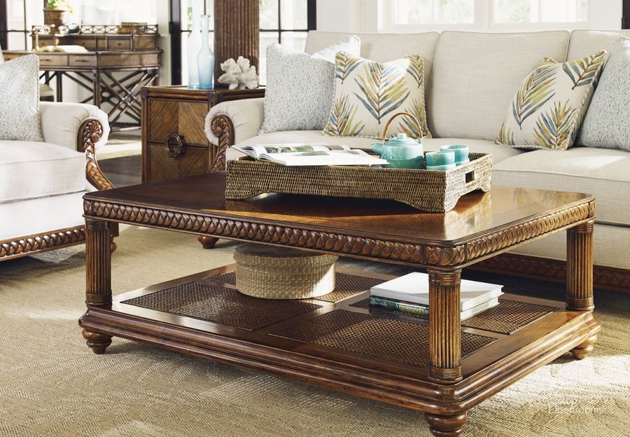 The appearance of Bali Hai Vineyard Point Occasional Table Set designed by Tommy Bahama in the transitional interior design. This brown piece of furniture  was selected by 1StopBedrooms from Bali Hai Collection to add a touch of cosiness and style into your home. Sku: 01-0593-945;01-0593-953. Material: Rattan. Product Type: Occasional Table Set. Image1