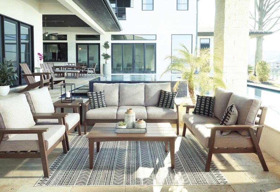 The appearance of Balian Beige Outdoor Conversation Set designed by Off 5th Home in the transitional interior design. This brown and beige piece of furniture  was selected by 1StopBedrooms from Balian Collection to add a touch of cosiness and style into your home. Sku: P420-838;P420-835. Product Type: Outdoor Conversation Set. Image1