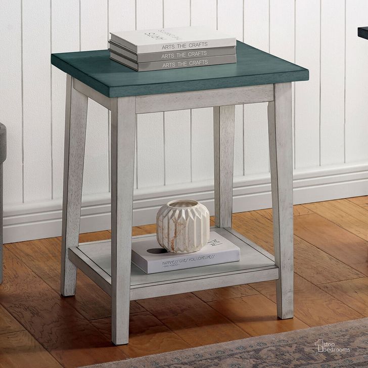 The appearance of Banjar Side Table In Antique Teal designed by Furniture of America in the transitional interior design. This antique teal piece of furniture  was selected by 1StopBedrooms from Banjar Collection to add a touch of cosiness and style into your home. Sku: CM-AC361GR. Material: Wood. Product Type: Side Table. Image1