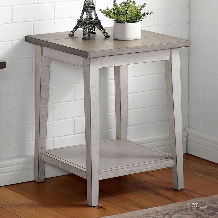 The appearance of Banjar Side Table In Antique Warm Gray designed by Furniture of America in the transitional interior design. This antique warm gray piece of furniture  was selected by 1StopBedrooms from Banjar Collection to add a touch of cosiness and style into your home. Sku: CM-AC361GY. Material: Wood. Product Type: Side Table. Image1