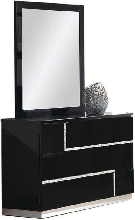 The appearance of Barcelona Poplar Wood Dresser And Mirror Set In Black High Gloss designed by Best Master Furniture in the modern / contemporary interior design. This black piece of furniture  was selected by 1StopBedrooms from Barcelona Collection to add a touch of cosiness and style into your home. Sku: BARCBDM. Material: Wood. Product Type: Dresser and Mirror. Image1