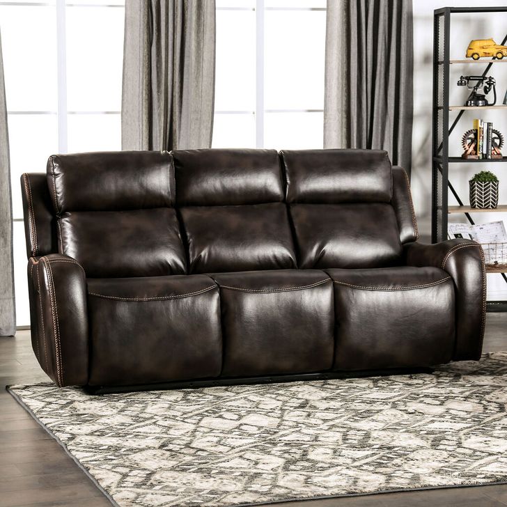 The appearance of Barclay Power Motion Sofa In Dark Brown designed by Furniture of America in the transitional interior design. This dark brown piece of furniture  was selected by 1StopBedrooms from Barclay Collection to add a touch of cosiness and style into your home. Sku: CM9906-SF. Material: Wood. Product Type: Sofa. Image1