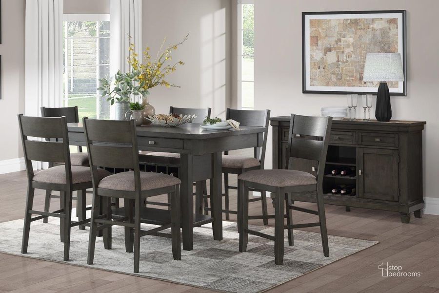 The appearance of Baresford Gray Counter Height Dining Room Set designed by Homelegance in the transitional interior design. This gray piece of furniture  was selected by 1StopBedrooms from Baresford Collection to add a touch of cosiness and style into your home. Sku: 5674-36;5674-36B;5674-24. Table Base Style: Trestle. Material: Wood. Product Type: Dining Room Set. Table Top Shape: Rectangular. Image1