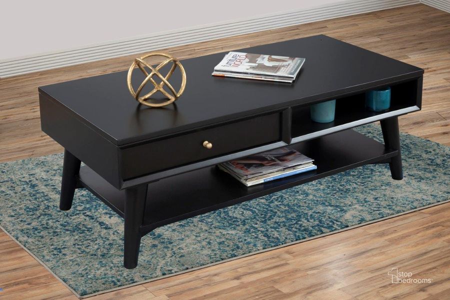 The appearance of Barnveld Black Coffee and Cocktail Table designed by Bennett Interiors in the transitional interior design. This black piece of furniture  was selected by 1StopBedrooms from Barnveld Collection to add a touch of cosiness and style into your home. Sku: 966BLK-61. Product Type: Coffee Table. Material: Wood Veneer. Image1