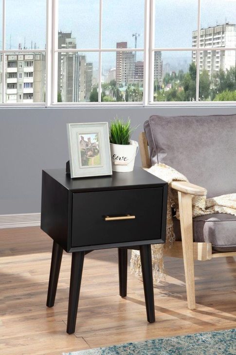 The appearance of Barnveld Black End Table designed by Bennett Interiors in the transitional interior design. This black piece of furniture  was selected by 1StopBedrooms from Barnveld Collection to add a touch of cosiness and style into your home. Sku: 966BLK-62. Product Type: End Table. Material: Wood Veneer. Image1