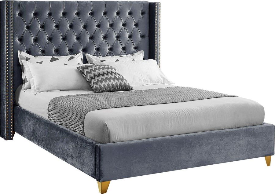 The appearance of Barolo Grey Velvet Full Bed designed by Meridian in the modern / contemporary interior design. This grey velvet piece of furniture  was selected by 1StopBedrooms from Barolo Collection to add a touch of cosiness and style into your home. Sku: BaroloGrey-F-1;BaroloGrey-F-2. Bed Type: Platform Bed. Product Type: Platform Bed. Bed Size: Full. Image1