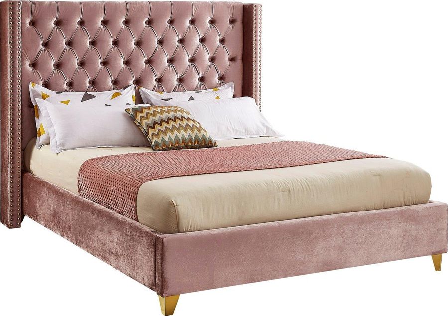 The appearance of Barolo Pink Velvet Full Bed designed by Meridian in the modern / contemporary interior design. This pink velvet piece of furniture  was selected by 1StopBedrooms from Barolo Collection to add a touch of cosiness and style into your home. Sku: BaroloPink-F-1;BaroloPink-F-2. Bed Type: Platform Bed. Product Type: Platform Bed. Bed Size: Full. Image1