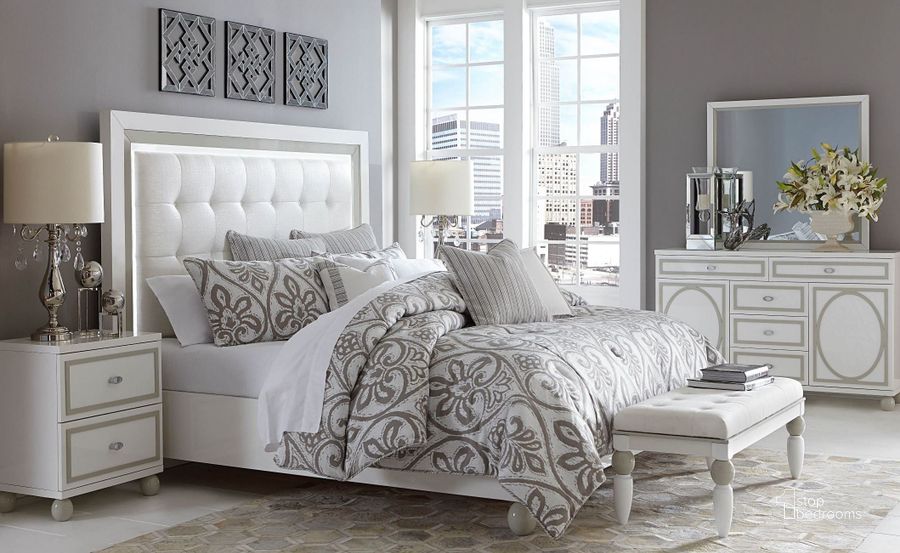 The appearance of Bartemius White Bedroom Set designed by Atelier Home in the modern / contemporary interior design. This white piece of furniture  was selected by 1StopBedrooms from Bartemius Collection to add a touch of cosiness and style into your home. Sku: 9025612-108;9025632-108;9000238-00;9025640-108. Bed Type: Panel Bed. Material: Wood. Product Type: Panel Bed. Bed Size: Queen. Image1