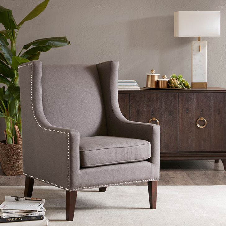 The appearance of Barton Chair In Dark Gray designed by Olliix in the modern / contemporary interior design. This dark gray piece of furniture  was selected by 1StopBedrooms from Barton Collection to add a touch of cosiness and style into your home. Sku: FPF18-0151. Material: Wood. Product Type: Accent Chair. Image1