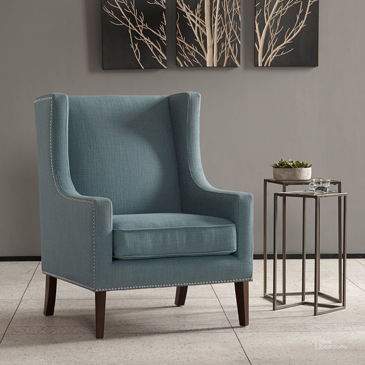 The appearance of Barton Wing Chair In Blue designed by Olliix in the modern / contemporary interior design. This blue piece of furniture  was selected by 1StopBedrooms from Barton Collection to add a touch of cosiness and style into your home. Sku: FPF18-0419. Material: Wood. Product Type: Accent Chair. Image1