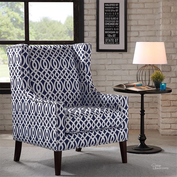 The appearance of Barton Wing Chair In Navy designed by Olliix in the modern / contemporary interior design. This navy piece of furniture  was selected by 1StopBedrooms from Barton Collection to add a touch of cosiness and style into your home. Sku: FPF18-0417. Material: Wood. Product Type: Accent Chair. Image1