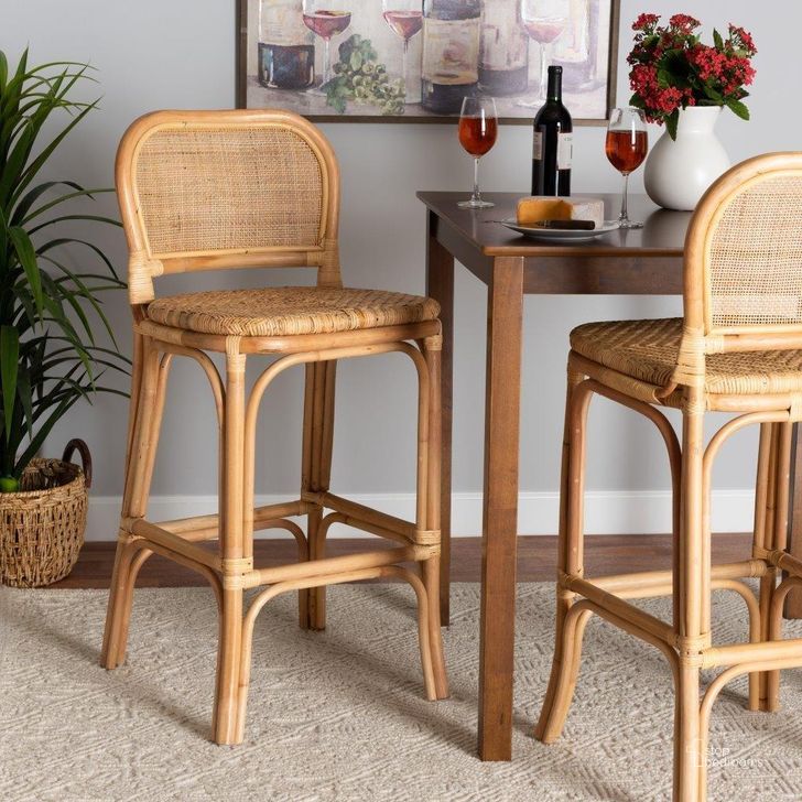 The appearance of Baxton Studio Adrena Modern Bohemian Natural Brown Rattan Bar Stool designed by Baxton Studio in the coastal interior design. This natural brown piece of furniture  was selected by 1StopBedrooms from Adrena Collection to add a touch of cosiness and style into your home. Sku: Adrena-Rattan-BS. Material: Natural Rattan. Product Type: Barstool. Image1