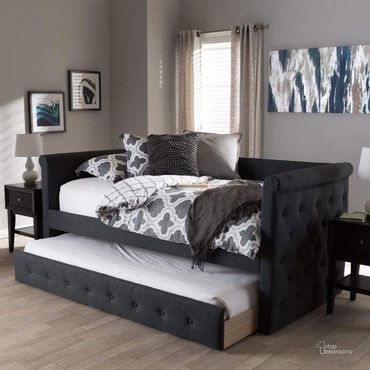 The appearance of Baxton Studio Alena Modern And Contemporary Dark Grey Fabric Daybed With Trundle designed by Baxton Studio in the modern / contemporary interior design. This dark grey piece of furniture  was selected by 1StopBedrooms from Alena Collection to add a touch of cosiness and style into your home. Sku: CF8825-Dark Grey-Daybed. Bed Type: Daybed. Product Type: DayBed. Material: MDF. Image1