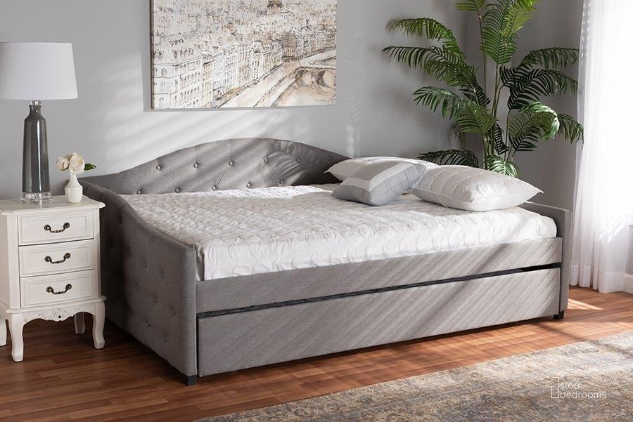 The appearance of Baxton Studio Becker Modern and Contemporary Transitional Grey Fabric Upholstered Full Size Daybed with Trundle designed by Baxton Studio in the modern / contemporary interior design. This gray piece of furniture  was selected by 1StopBedrooms from Becker Collection to add a touch of cosiness and style into your home. Sku: Becker-Grey-Daybed-F/T. Bed Type: Daybed. Product Type: DayBed. Bed Size: Full. Material: MDF. Image1