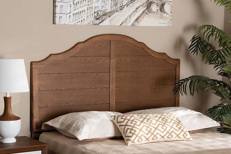The appearance of Baxton Studio Clive Vintage Traditional Farmhouse Ash Walnut Finished Wood King Size Headboard designed by Baxton Studio in the transitional interior design. This ash walnut piece of furniture  was selected by 1StopBedrooms from Clive Collection to add a touch of cosiness and style into your home. Sku: MG9742-Ash Walnut-HB-King. Product Type: Headboard. Material: Rubberwood. Image1