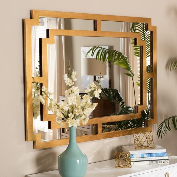 The appearance of Baxton Studio Dayana Modern and Contemporary Antique Gold Finished Wood Accent Wall Mirror designed by Baxton Studio in the modern / contemporary interior design. This antique gold piece of furniture  was selected by 1StopBedrooms from Dayana Collection to add a touch of cosiness and style into your home. Sku: RXW-8460. Product Type: Mirror. Material: MDF. Image1