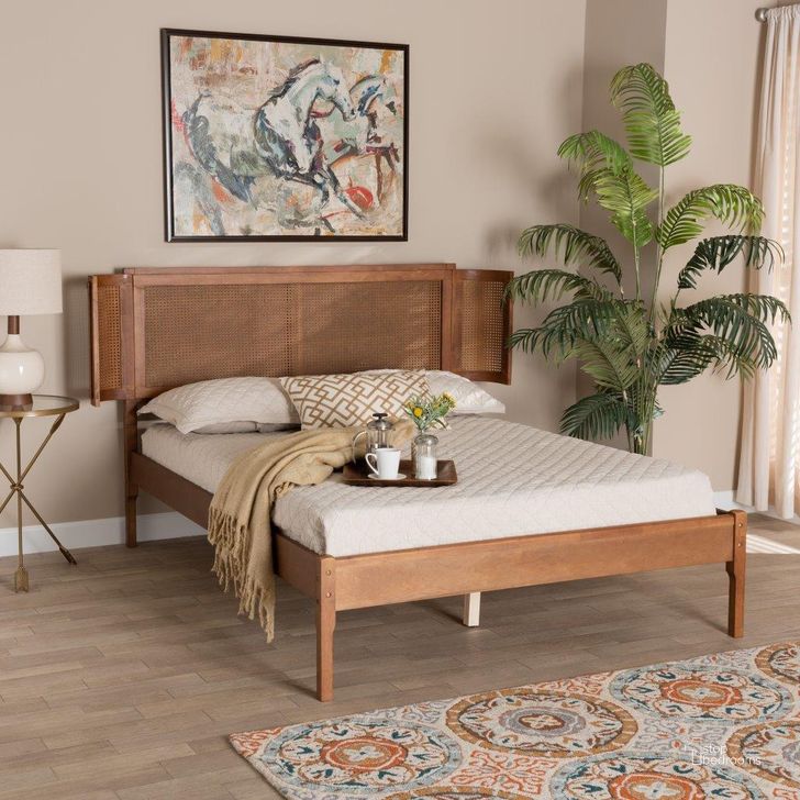 The appearance of Baxton Studio Eridian Mid-Century Modern Walnut Brown Finished Wood and Natural Rattan Queen Size Platform Bed designed by Baxton Studio in the transitional interior design. This walnut brown piece of furniture  was selected by 1StopBedrooms from Eridian Collection to add a touch of cosiness and style into your home. Sku: MG0070-Walnut Rattan-Queen. Bed Type: Platform Bed. Product Type: Platform Bed. Bed Size: Queen. Material: Rubberwood. Image1