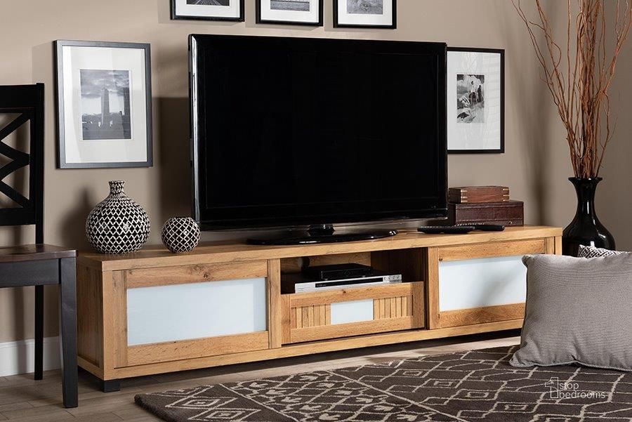 The appearance of Baxton Studio Gerhardine Modern and Contemporary Oak Brown Finished Wood 1-Drawer TV Stand designed by Baxton Studio in the modern / contemporary interior design. This oak brown piece of furniture  was selected by 1StopBedrooms from Gerhardine Collection to add a touch of cosiness and style into your home. Sku: TV834128-Wotan Oak. Product Type: TV Stand. Material: MDF. Image1
