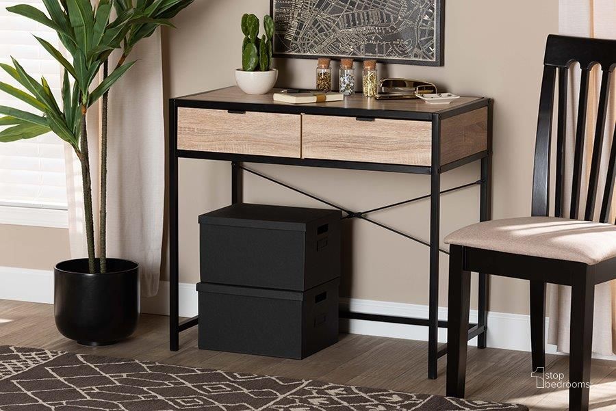 The appearance of Baxton Studio Grayer Modern Industrial Natural Brown Finished Wood And Black Metal 2-Drawer Desk designed by Baxton Studio in the industrial interior design. This natural brown piece of furniture  was selected by 1StopBedrooms from Grayer Collection to add a touch of cosiness and style into your home. Sku: NL2020510-Desk. Material: Wood. Product Type: Desk. Image1