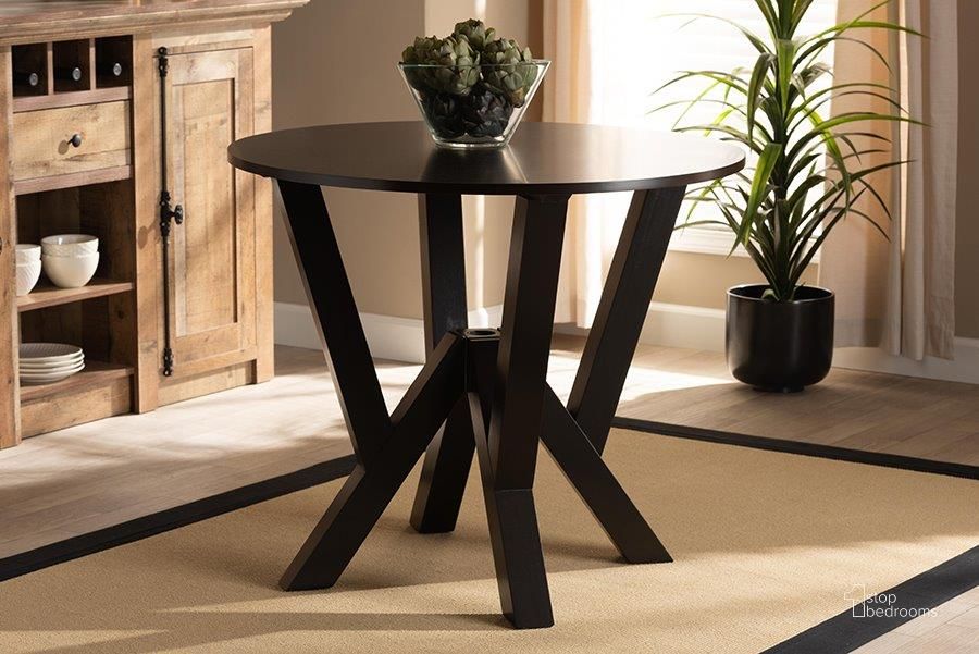 The appearance of Baxton Studio Irene Modern and Contemporary Dark Brown Finished 35-Inch-Wide Round Wood Dining Table designed by Baxton Studio in the modern / contemporary interior design. This dark brown piece of furniture  was selected by 1StopBedrooms from Irene Collection to add a touch of cosiness and style into your home. Sku: RH7231T-Dark Brown-35-IN-DT. Table Base Style: Trestle. Table Top Shape: Round. Product Type: Dining Table. Material: MDF. Size: 35". Image1