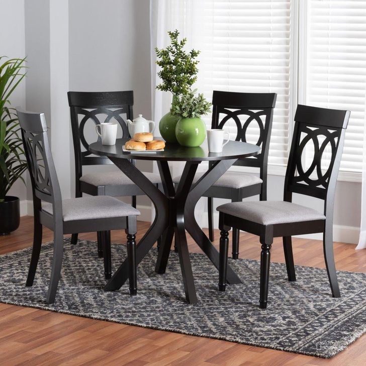 The appearance of Baxton Studio Jessie Modern Grey Fabric And Dark Brown Finished Wood 5-Piece Dining Set designed by Baxton Studio in the modern / contemporary interior design. This grey and dark brown piece of furniture  was selected by 1StopBedrooms from Jessie Collection to add a touch of cosiness and style into your home. Sku: Jessie-Grey/Dark Brown-5PC Dining Set. Product Type: Dining Room Set. Material: Rubberwood. Image1